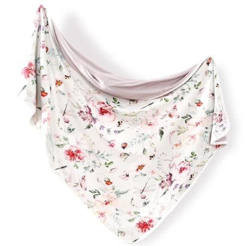 GRSSDER Baby Blankets Super Soft Jersey Knit Swaddle Blanket for Baby Girls and Boys, Double Layer Receiving Blankets 34 x 44 Inches Extra Large for Baby, Flowers and Insects