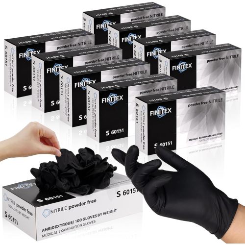FINITEX - Black Nitrile Disposable Gloves, Exam Gloves, Powder-free, Latex-free, 3mil, Case of 10 Boxes