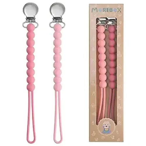 Pacifier Clips Baby Girls - MORIBOX Paci Clip Soothe Baby Binky Holder for Shower Birthday Gift 2 Pack