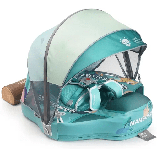 Mambobaby Baby Pool Float with Canopy & Tile, Kalolary Non-Inflatable Baby Swim Float Infant Swim Trainer Ring Toddler Pool Float with Adjustable Strap for 3-24 Months Age Boys Girls