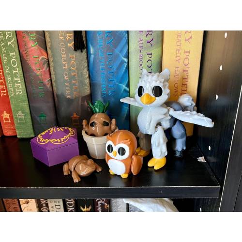 Magical Creature Figure Set - Hippogriff | Mandrake | Owl | Cocoa Frog Articulated Bookshelf Decor - HP Inspired 3D Printed Bookish Decor