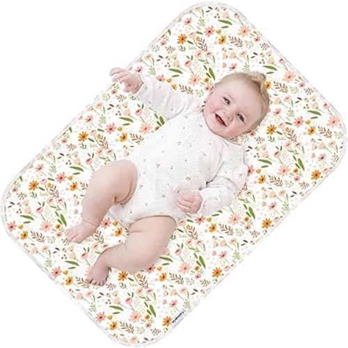 Baby Diaper Changing Pad – 31.5" x 21.5" Extra Large Waterproof Absorbent Portable Changing Mat, Reusable Changing Pad Liner for Travel or at Home Use(Floral4)
