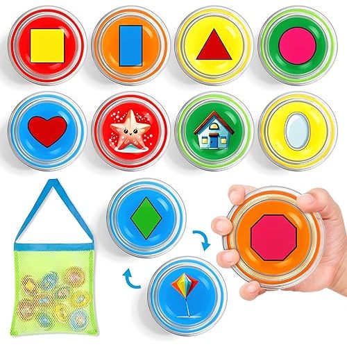 JoyCat Toddler Bath Toys, 10pcs Shape Bathtub Learning Set, Floating Pool Games for Toddlers Kids 2 3 4 5 Years Old,Preschool Homeschool Supplies