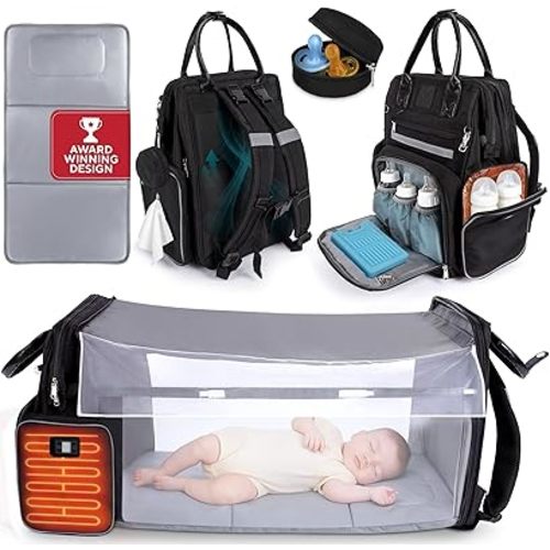Award-Winning Baby Diaper Bag Backpack with Changing Station – Large Multifunction Waterproof Diaper Bag, Heated Bottle Pockets, Travel Baby Organizer Mom & Dad, Premium Baby Essentials, Newborn Gift