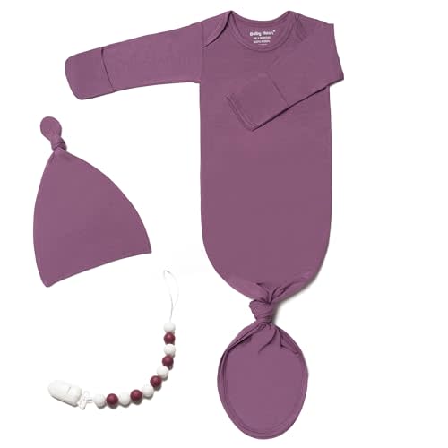 Newborn Baby Knotted Gown, Super Soft Silky Infant Long Sleeve Sleeper for Baby Girl with Hat Set