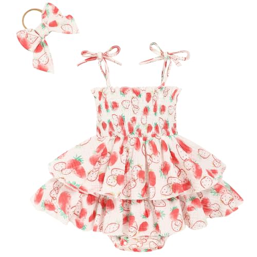 TITKKOP Baby Girl Summer Outfits Infant Double Romper - Sleeveless Bodysuit & Cake Smash Outfit