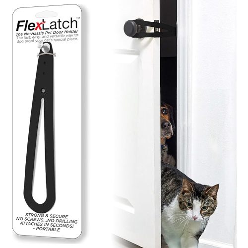 FlexLatch Cat Door Holder Latch - Bright White Cat Door Alternative Installs Fast Flex Latch Strap Let's Cats in and Keeps Dogs Out of Litter & Food. Safe Baby Proof One Piece No Measuring Extra Easy