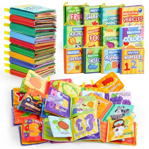 JOYIN 12 Pcs Bath Books, Nontoxic Fabric Soft Crinkly Cloth Books, Waterproof, Bathtub Pool and Early Education First Toys for Infant Newborn Baby Toddlers Kids Birthday Gifts