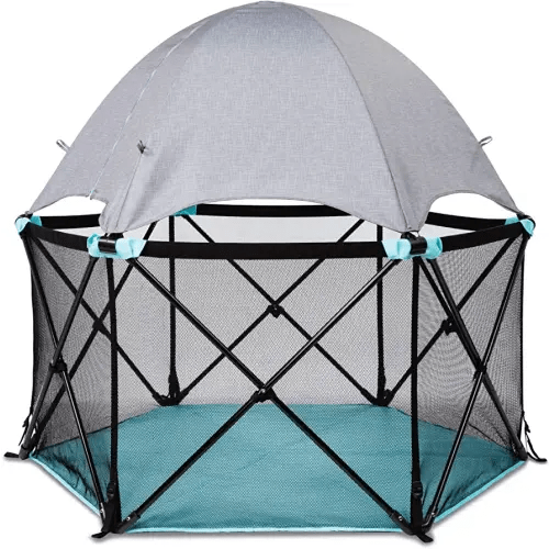 Summer Infant Pop ‘N Play Deluxe Ultimate Playard, Aqua Splash - Full Coverage Indoor/Outdoor Portable Play Pen with Fast, Easy and Compact Fold