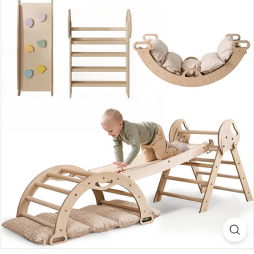 4in1 Montessori Climbing Set: Pikler Triangle, Arch, Slide Board, and