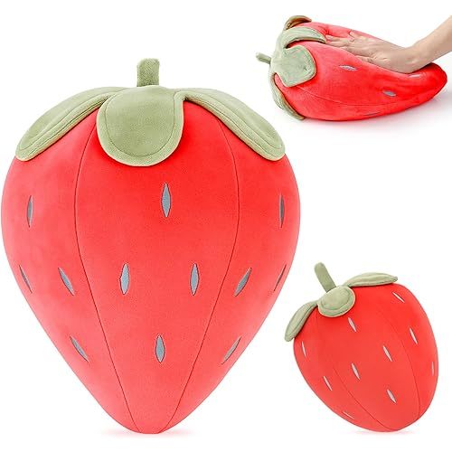 Juexica 2 Pcs Strawberry Pillow 15.7 Inch 9.8 Inch, Fruit Plush Pillow, Soft Kawaii Strawberry Bedroom Decor, Birthday Gifts for Women, Aesthetic Cute Berry Decor(Red)