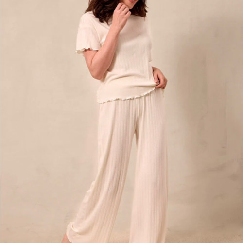 Cream Pointelle Short-Sleeve Women’s Sleep Set