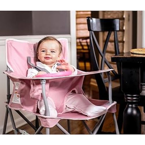 ciao! baby Portable High Chair for Babies and Toddlers, Fold Up Outdoor Travel Seat with Tray and Carry Bag for Camping, Picnics, Beach Days, Sporting Events, and More (Blush)
