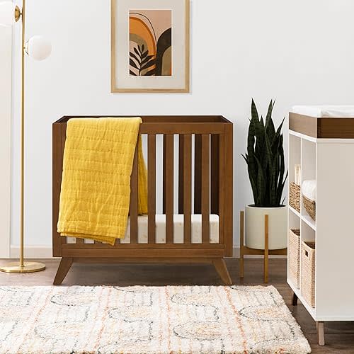 Davinci Otto 3-in-1 Convertible Mini Crib with 4" Mattress in Walnut, Greenguard Gold Certified