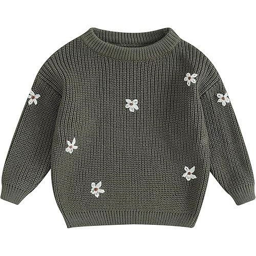 Mubineo Baby Girl Winter Clothes Cute Flower Sweater Crewneck Pullover Long Sleeve Knit Newborn Infant Sweaters