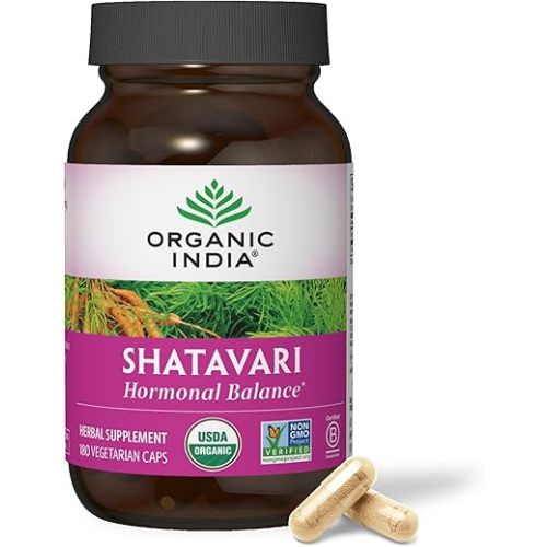 ORGANIC INDIA Shatavari Capsules - Herbal Supplement, Supports Hormonal Balance, Immune System Support, Vegan, Gluten-Free, USDA Organic, Supports Reproductive Health - 180 Capsules