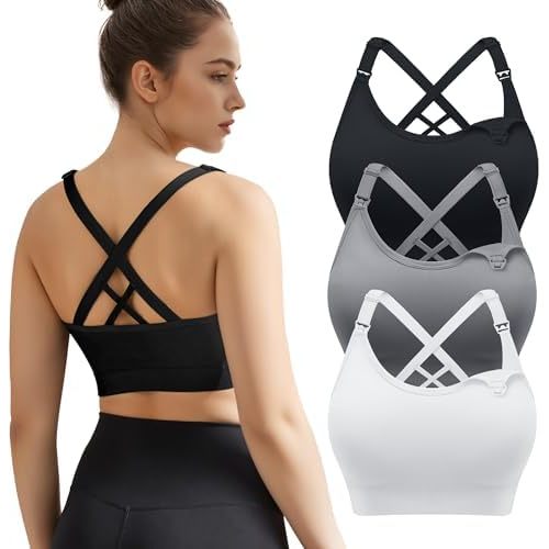 3 Pack Nursing Bras for Breastfeeding, Seamless Maternity Bras for Pregnancy Support Nursing Sports Bra for Yoga