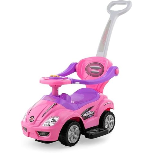 Best Choice Products Kids 3-in-1 Push and Pedal Car Toddler Ride On w/Handle, Horn, Music - Pink