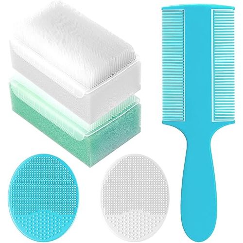 Cradle Cap Brush for Babies, Set of 5 Baby Bath Essentials with Bath Sponge Silicone Scrubber Long Handle Comb for Newborns Toddlers Boys Girls (Green)