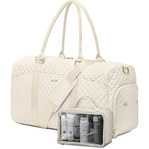 Weekender Travel Duffle Bag for Women - Carry on Bag with Shoe Compartment Overnight Bags with Toiletry Bag Wet Pocket Weekend Traveling Yoga Gym Hospital Bags for Labor and Delivery Beige