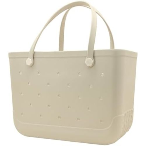 X-Large Waterproof Sandproof Rubber Beach Tote Bag with Zipper Pocket and Phone Kickstand Cup