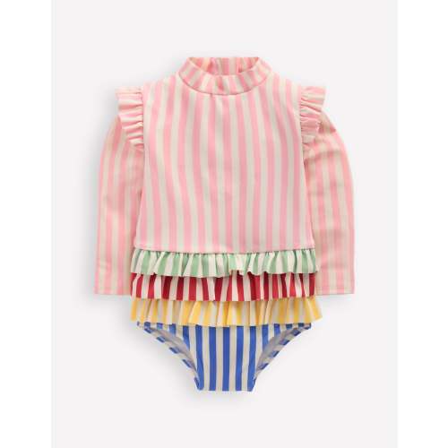 Long Sleeve Frill Swimsuit-Hotchpotch Stripe