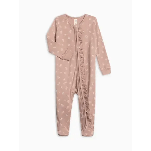 Colored Organics Neve Ruffle Zipper Footie (0-3M) - Ophelia Floral / Mauve