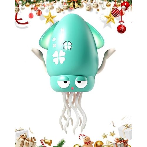 Pbooo Tummy Time Toys for Babies 0-6 6-12 Months, Dancing Squid Baby Musical Toys with LED Lights, Rechargeable Crawling Sensory Toy for Infants, Interactive Moving for Boys Girls