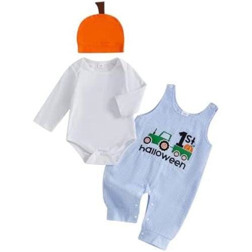BeQeuewll Baby Boy St Patricks Day Outfit Newborn Romper+Plaid Shamrock Overalls+Hat 3Pcs Babys First St Patricks Day Outfit
