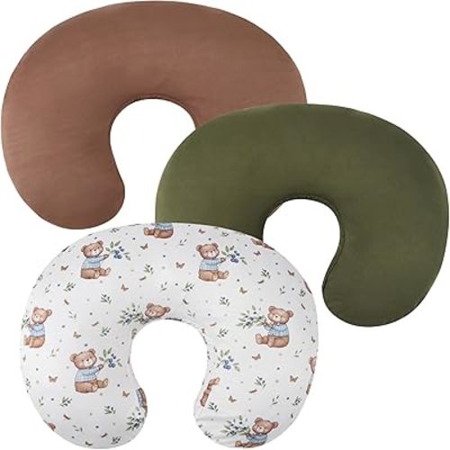 Nursing Pillow Cover Set 3 Pack Nursing Pillow Slipcovers for Moms Breastfeeding Moms, Ultra-Soft Stretchy Fit Standard Nursing Pillows Brown/Light Green/Bear Leaf
