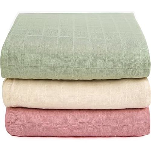 Organic Muslin Swaddle Blankets, 100% Organic Cotton, Baby Wrap for Boys and Girls, Soft Breathable and Skin-Friendly, Newborn Blankets, Baby Essentials, Registry&Gift, 3-Pack, Large 47 x 47 inches