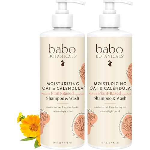 Babo Botanicals Moisturizing Oat & Calendula 2-in-1 Shampoo & Wash - For Dry or Sensitive Skin - For all ages - Lightly Scented - Vegan - Various Sizes