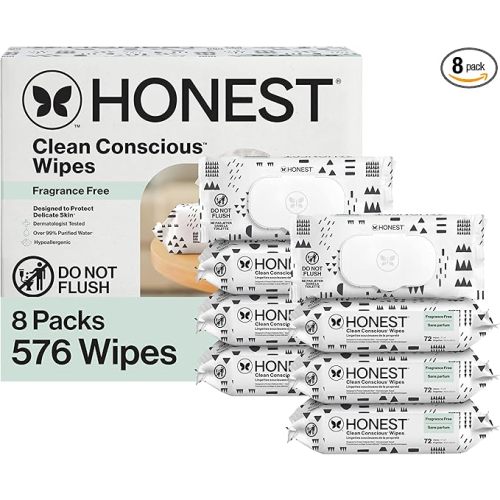The Honest Company Hypoallergenic Multi-Use Baby Wipes for Sensitive Skin Baby Pattern Play 576 Count