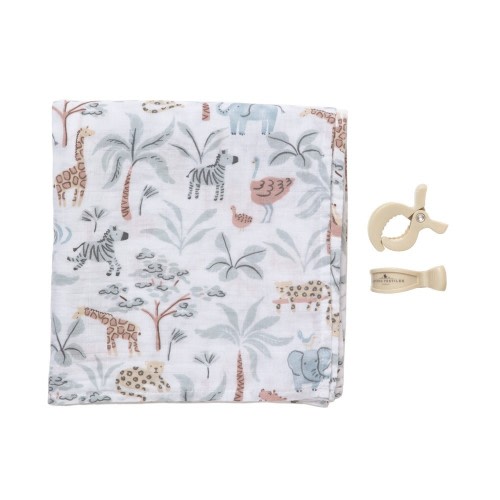 Living Textiles Swaddle & Peg 2 Piece Set Wild Safari