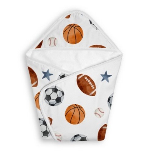 Sweet Jojo Designs Boy Hooded Baby Towels Watercolor Sports Theme Multicolor