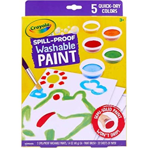 Crayola Spill Proof Paint Set - Toddler Stocking Stuffer, Washable Paint for Kids, Includes Paint Brush & Paper, No Drip, Less Mess Arts & Crafts, Ages 3+