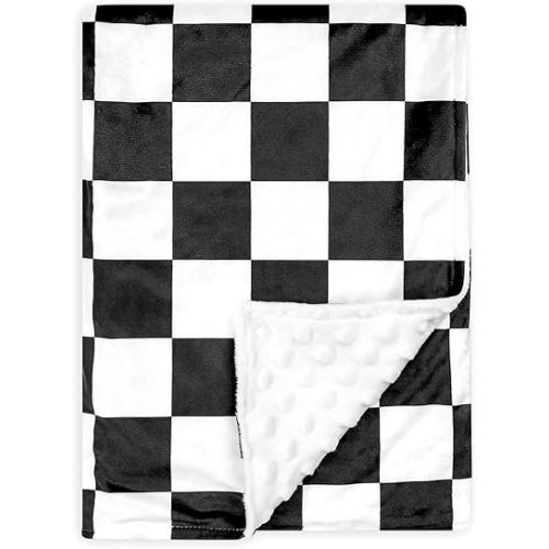 DILIMI Baby Blanket, Soft Warm Newborn Toddler Minky Plush Dot Blanket for Girl and Boy Unisex (40×30 in), Black Checkered