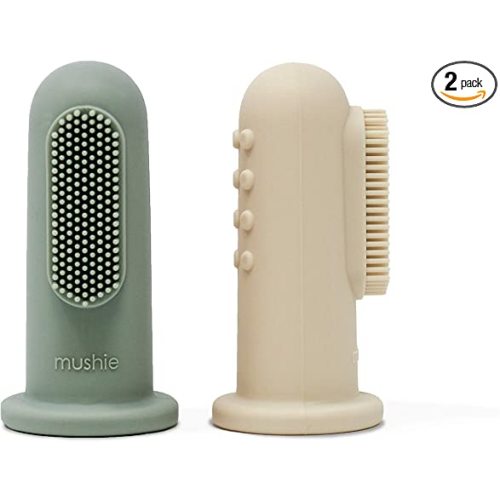 mushie Baby Finger Toothbrush (Cambridge Blue/Shifting Sand) 2-Pack