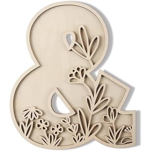 Layered 12 Inch Large Wooden Letters for Wall Decor, Flowered Paintable Wooden Nursery Letters for Crafts Wood Alphabet Symbol & for Birthday Boho Nursery Name Sign Wedding Home Decoration