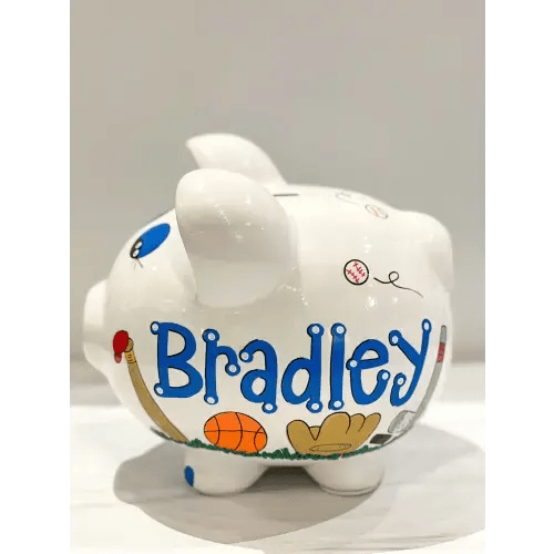 Hand-Painted Personalized Piggy Bank - Sports