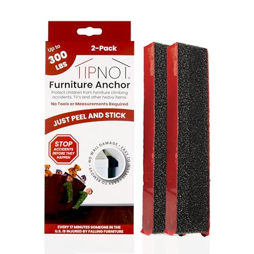 TipNot Adhesive Furniture Anchor, No-Drill, Aesthetic & Invisible Once Installed, Anti-Tip Furniture Safety Anchor to Childproof and Babyproof Your Home, Holds Up to 300 Pounds, 2-Pack
