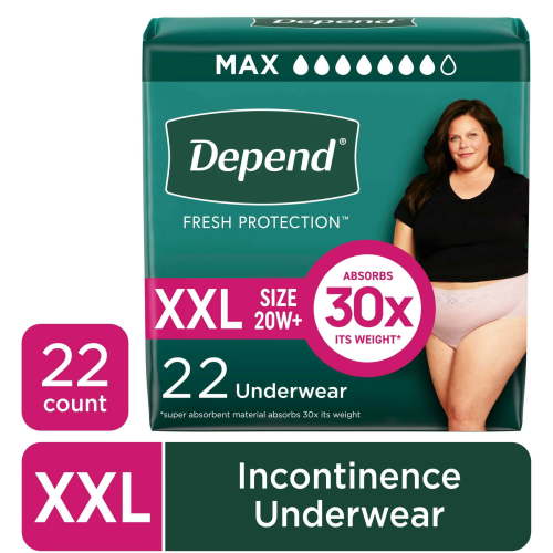 Depend Fresh Protection Incontinence Underwear for Women, Adult Diapers, XXL, 22 Count
