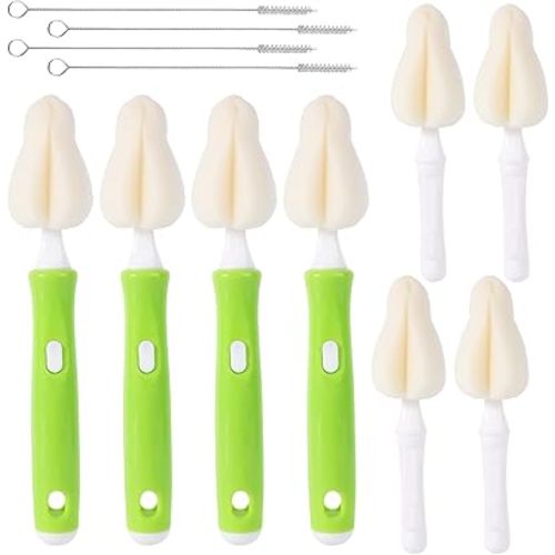 12pcs Sponge Nipple Bottle Brushes Set, Includes Bottle Nipple Cleaners with Replacement Brush Heads & Straw Brushes for Cleaning Baby Food Feeders Cups Straws