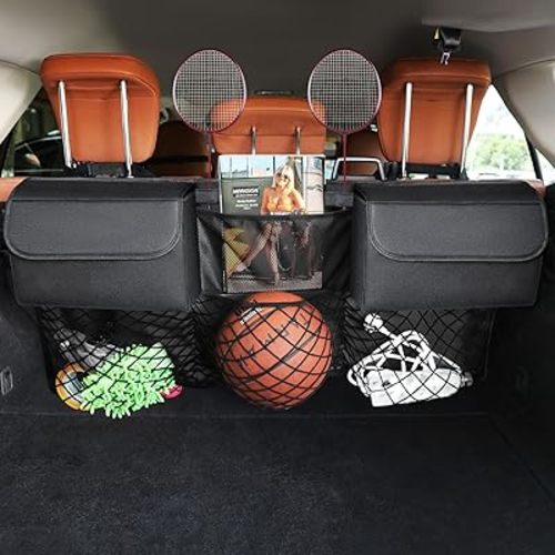 Deluxe Trunk Organizer for Car Small SUV, Backseat Hanging Trunk Organizer, Waterproof Collapsible Car Storage Bag with 6 Pockets, Reinforced No-Sag Design (Dark)