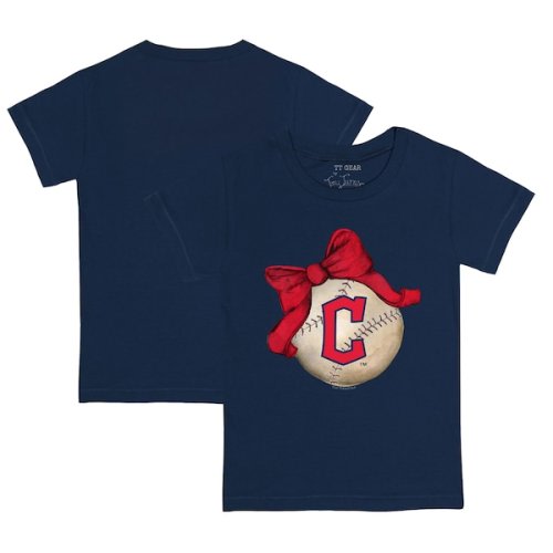 Infant Cleveland Guardians Tiny Turnip Navy Baseball Bow T-Shirt