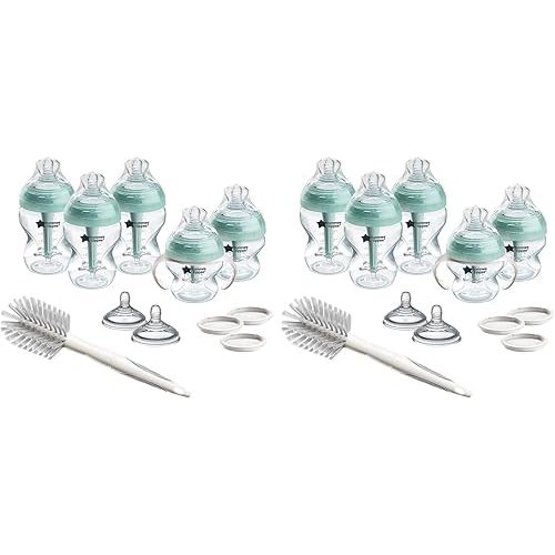 Tommee Tippee Advanced Anti-Colic 12 Piece Set, 5 oz & 9 oz BPA Free Bottles, Newborn 0+ Months, Includes Slow & Medium-Flow Breast-Like Nipples and Bottle Handles and Cleaning Brush (Pack of 2)