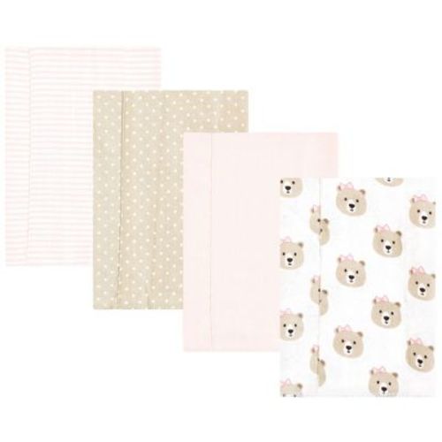 Hudson Baby Infant Girl Cotton Flannel Burp Cloths, Pink Taupe Bear, One Size