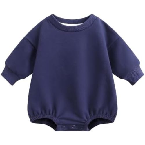 Bafeicao Baby Boy Girl Sweatshirt Romper Organic Cotton Solid Color Long Sleeve Bubble Romper Oversized Warm Fall Winter