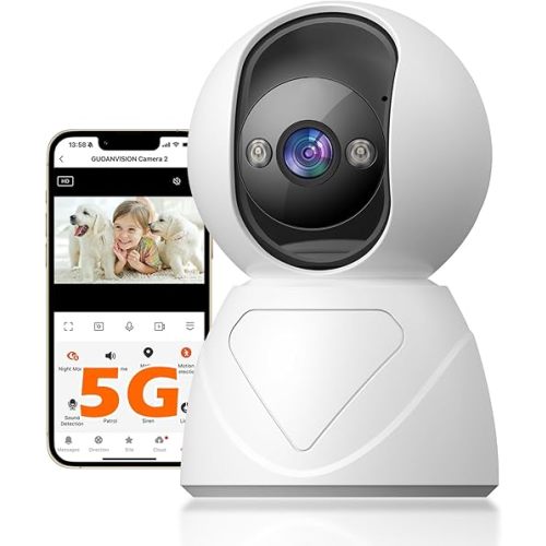 GUOANVISION 3MP Indoor Pan/Tilt Security Camera, 5G WiFi 360° Rotating Home Cameras for Baby Monitor/Pet Camera, Auto-Focus&Zoom,Motion Detection,2-Way Audio,Siren,Color Night Vision,Cloud&SD Card