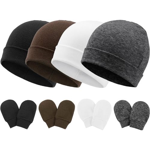 BQUBO Baby Hats and Mittens Infant Cotton Beanie Gloves No Scratch Set Newborn Hospital Hat for Boys Girls